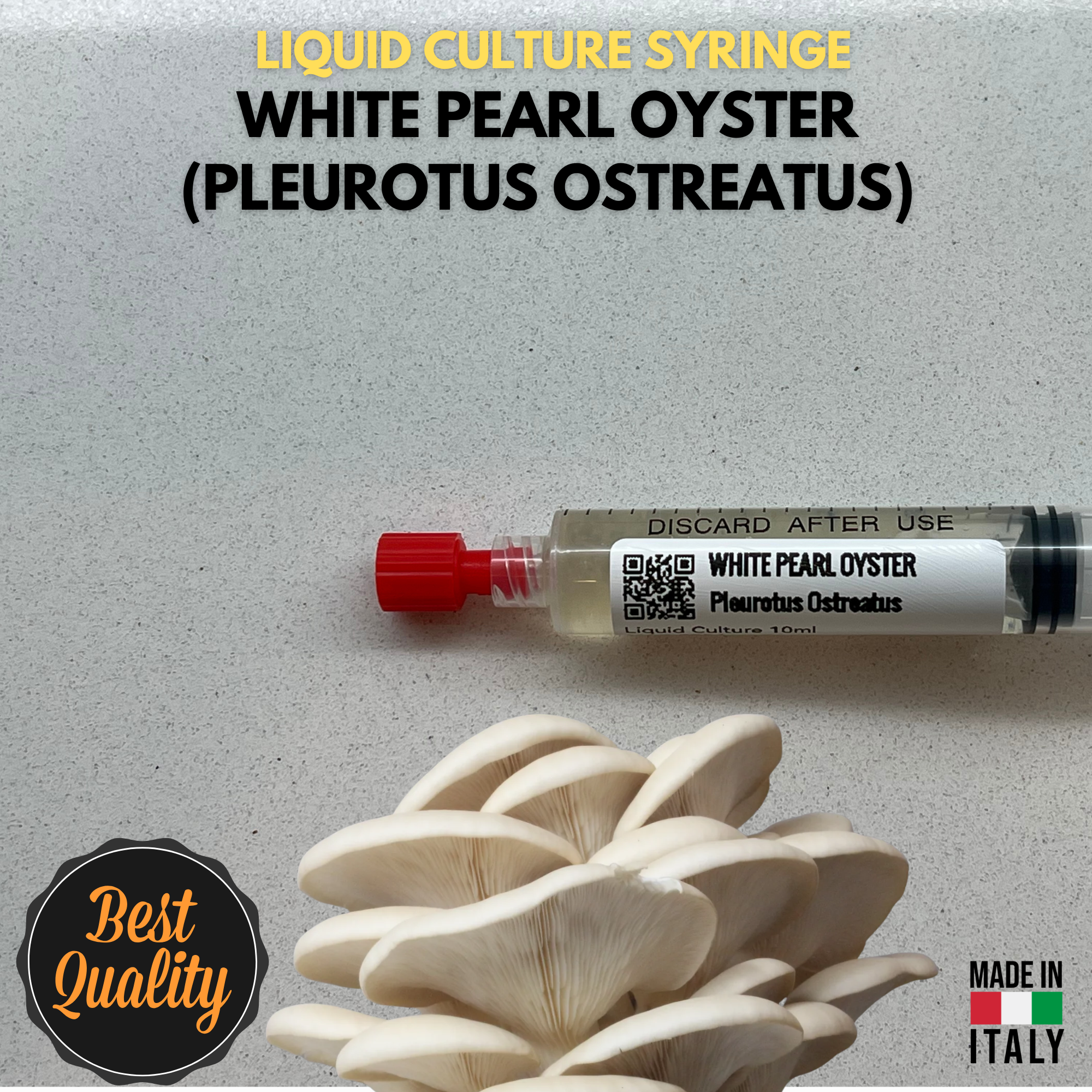 White Pearl Oyster Liquid Culture Unit 10ml - Pleurotus ostreatus - Premium Gourmet Mushroom Mycelium - Made in Italy