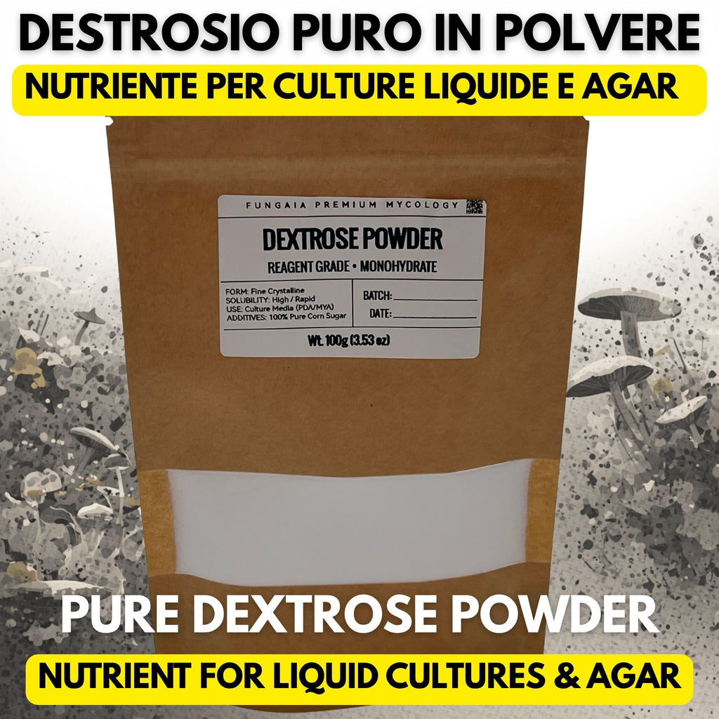 Destrosio Puro 100g Micologia Coltura Liquida Agar PDA Nutriente