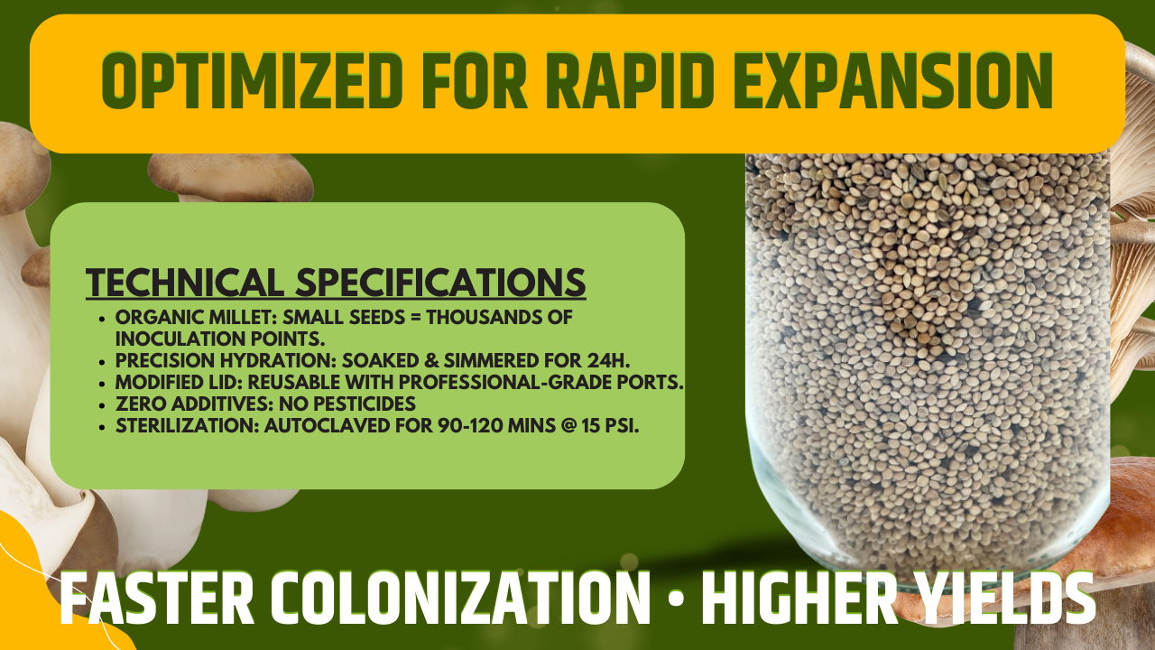 Organic Millet Spawn Jar 1L - Sterilized Mycology Grain with Injection Port