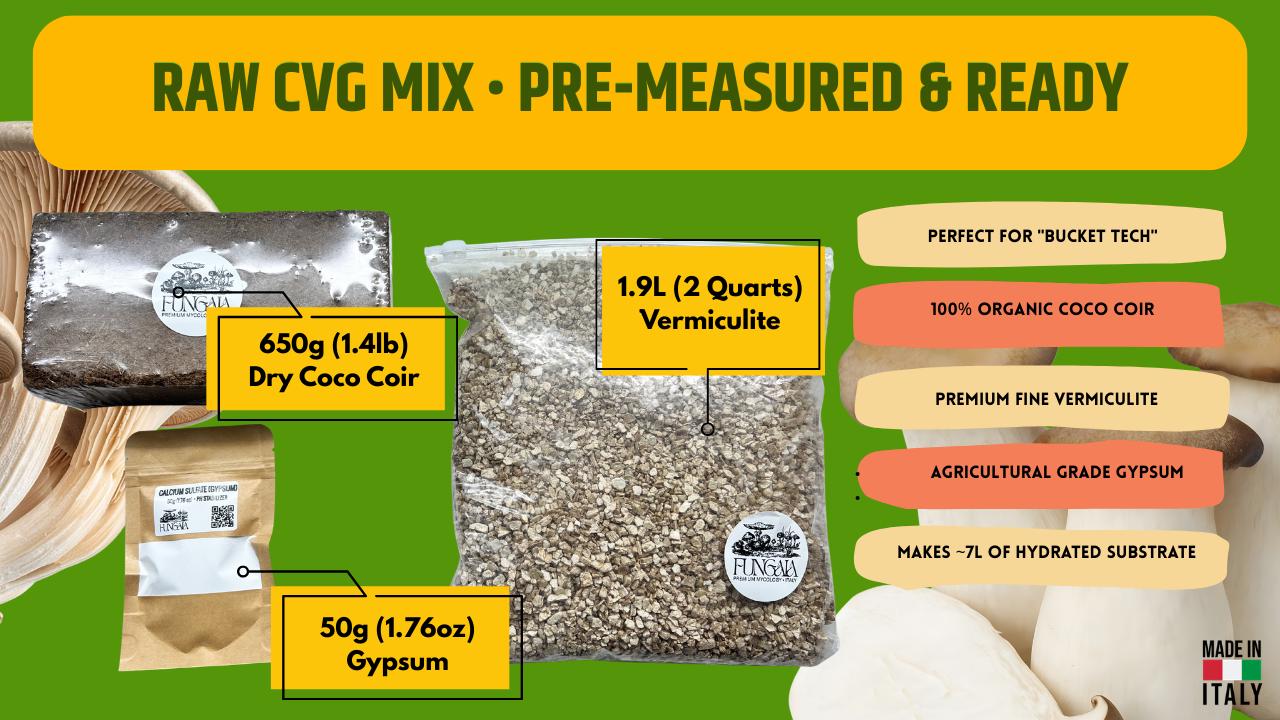 Mix CVG Raw Substrato Funghi Fai da Te Fibra di Cocco Vermiculite Gesso Resa 7L Coltivazione
