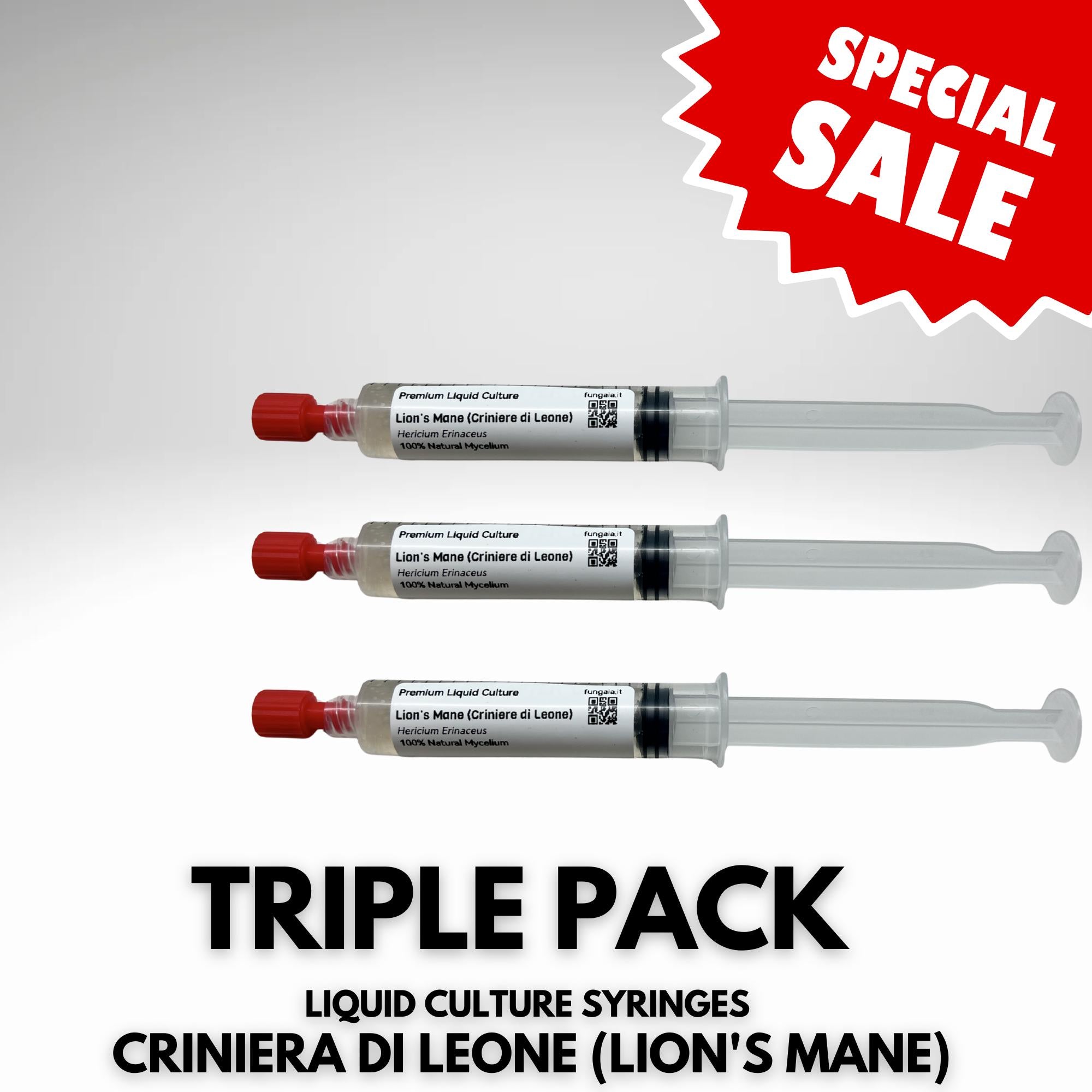 3 x 10ml Criniera di Leone (Lion's Mane) Coltura Liquida Micelio Vivo Triple Pack