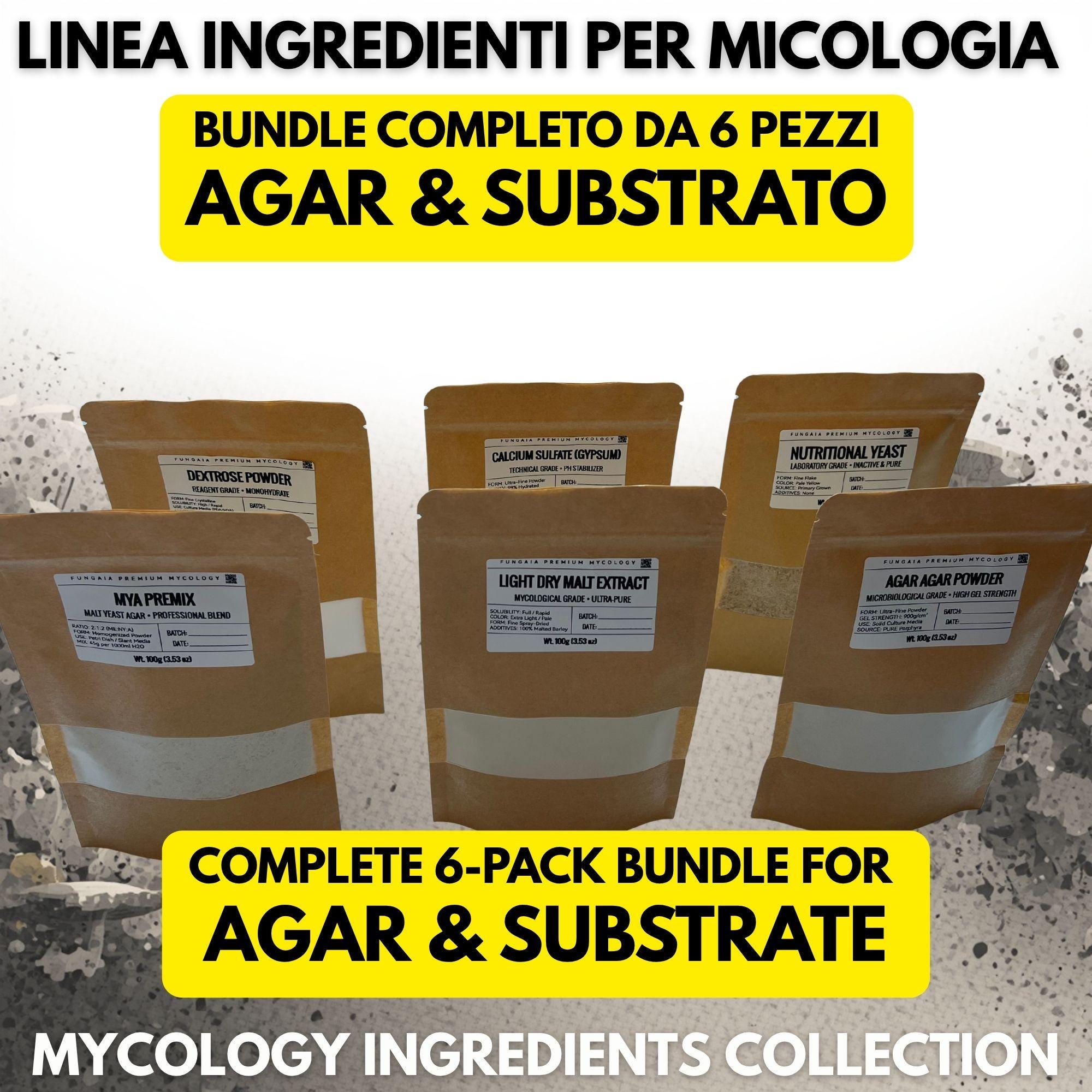 Kit Micologia Completo 6 Polveri Agar Substrato Coltura Funghi