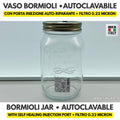 Empty autoclavable Bormioli jar with injection port and 0.22 micron filter