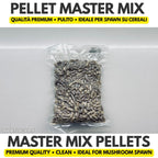 Dry master mix pellets of hardwood and soy hulls