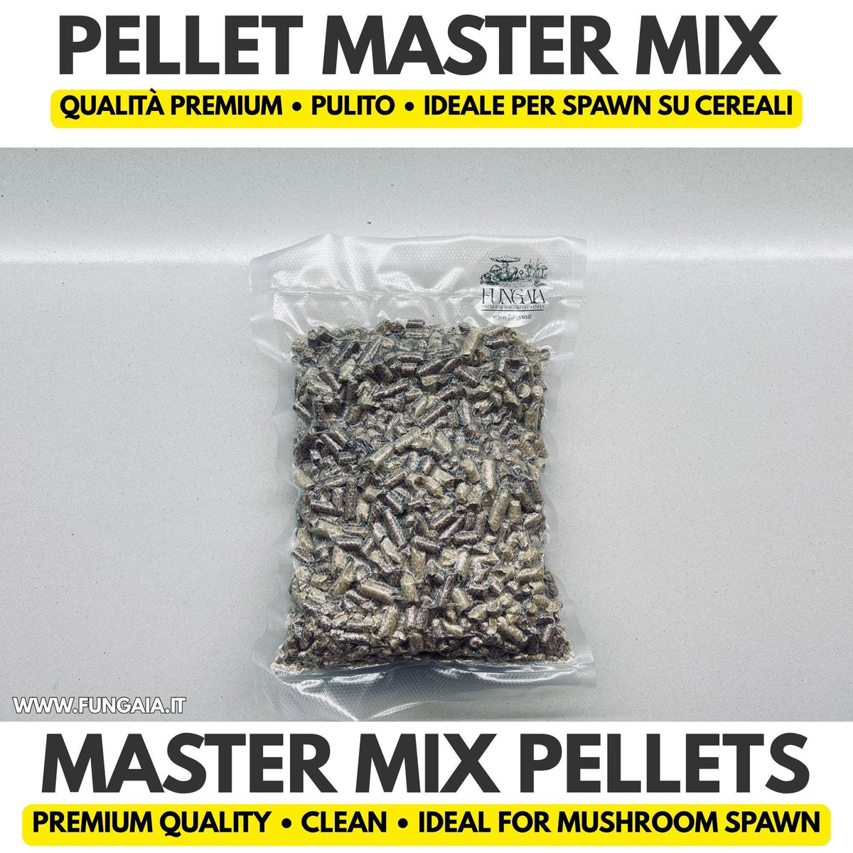 Dry master mix pellets of hardwood and soy hulls