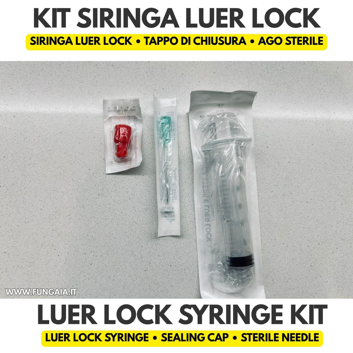 Luer lock syringe kit with sealing cap for mycology
