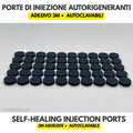 Self-healing adhesive injection ports for jar lids