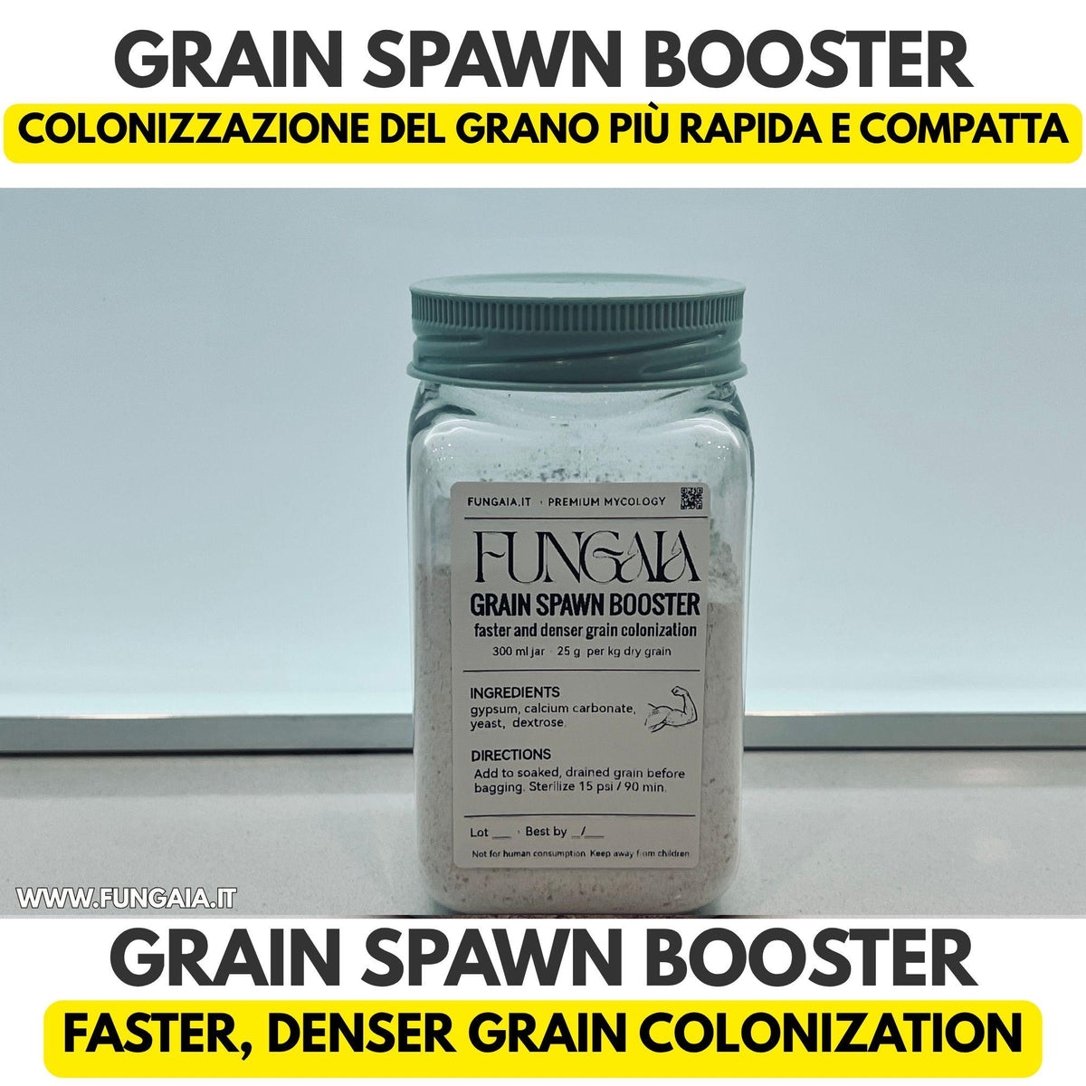 Grain spawn booster jar with gypsum yeast and dextrose